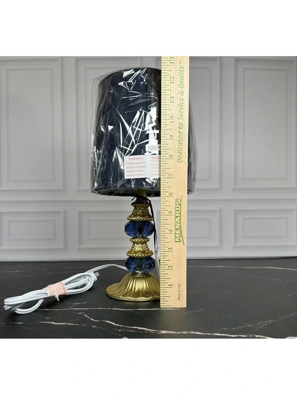 Karma Home Elegant Blue and Gold Table Lamp with Black Shade, 12 Inches Tall